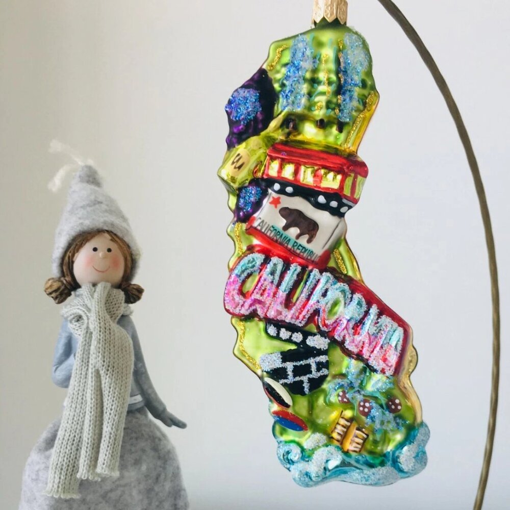 ✨NEW Authentic Rare Christopher Radko CALIFORNIA State Shape Hand Made Ornament✨